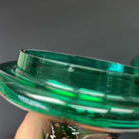 Vintage bohemian glass tall footed decanter with painted lily of the valleys - Picture 12 of 15